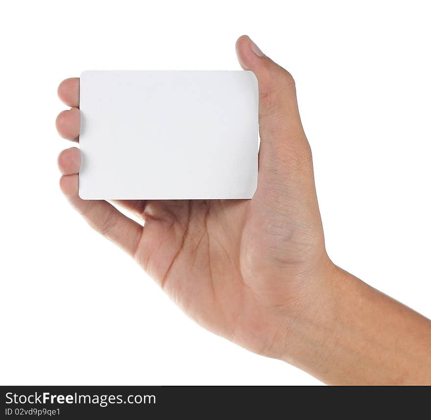 Mens right hand holding a blank card and want to show that to everyone. Mens right hand holding a blank card and want to show that to everyone