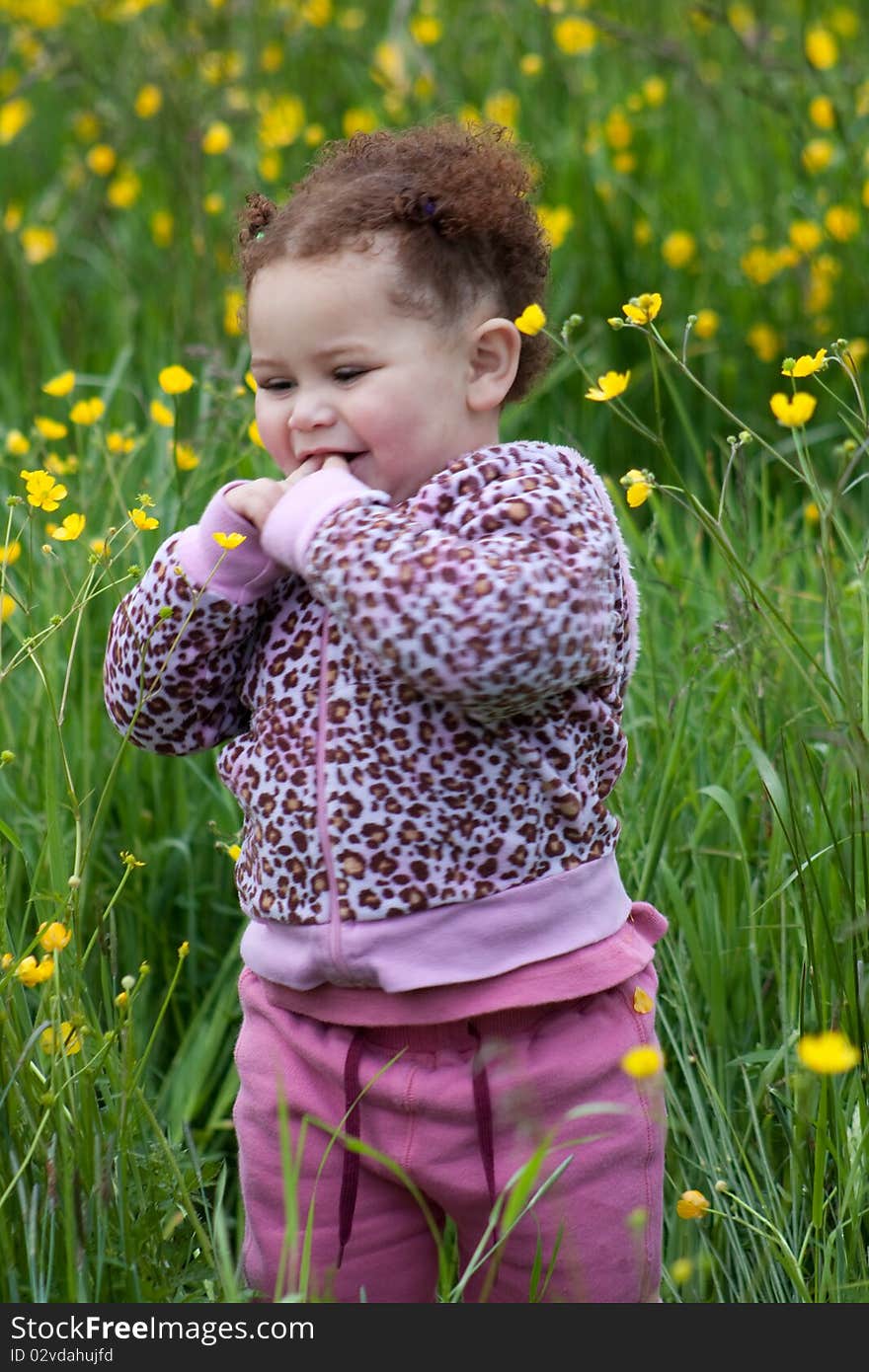 Beautiful young girl in a field of yellow flowers. Beautiful young girl in a field of yellow flowers