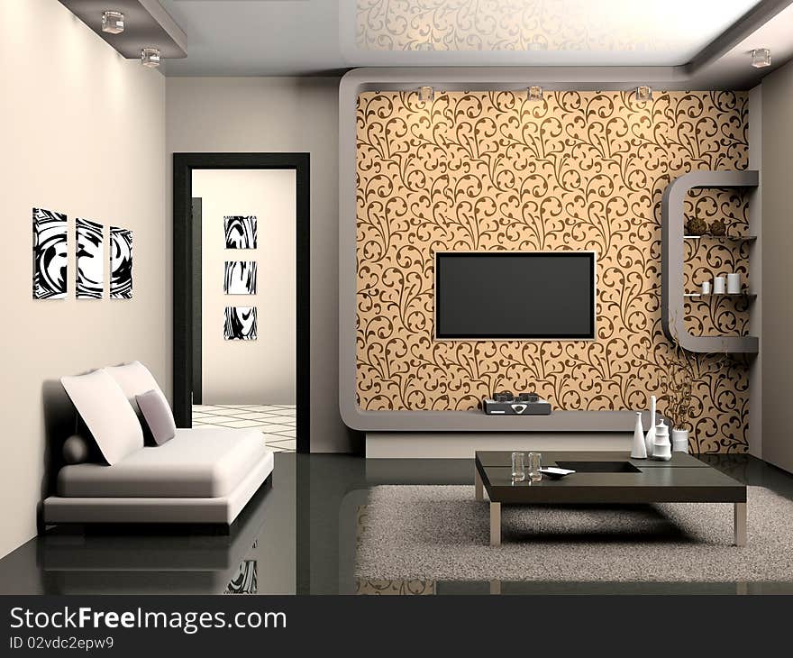 Modern interior of living room 3D