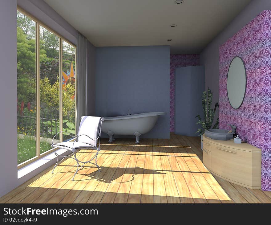 The bathroom in purple