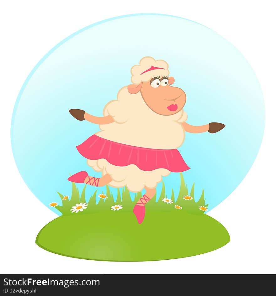 Cartoon Funny Sheep - Ballet Dancer.