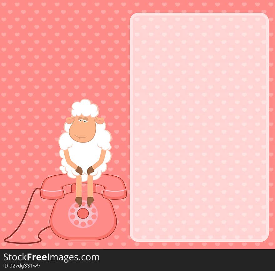 Sheep sits on a telephone