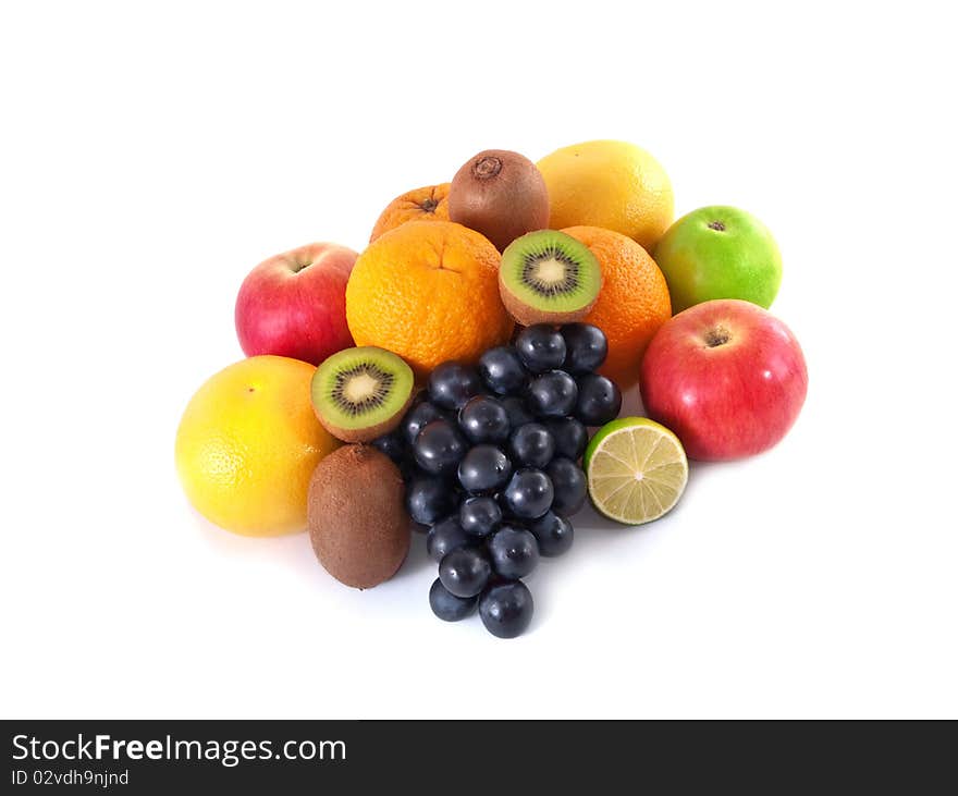 Diverse fresh fruits, isolated on white background