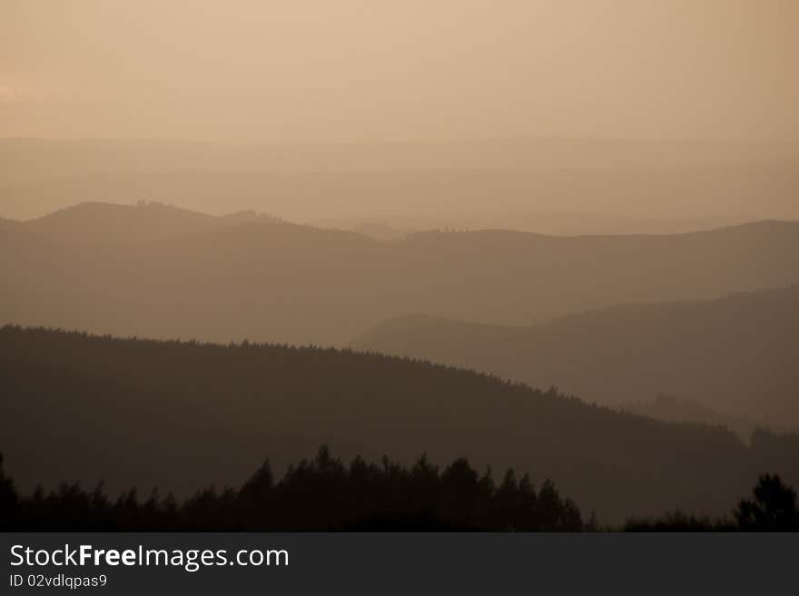 Mountains in fog