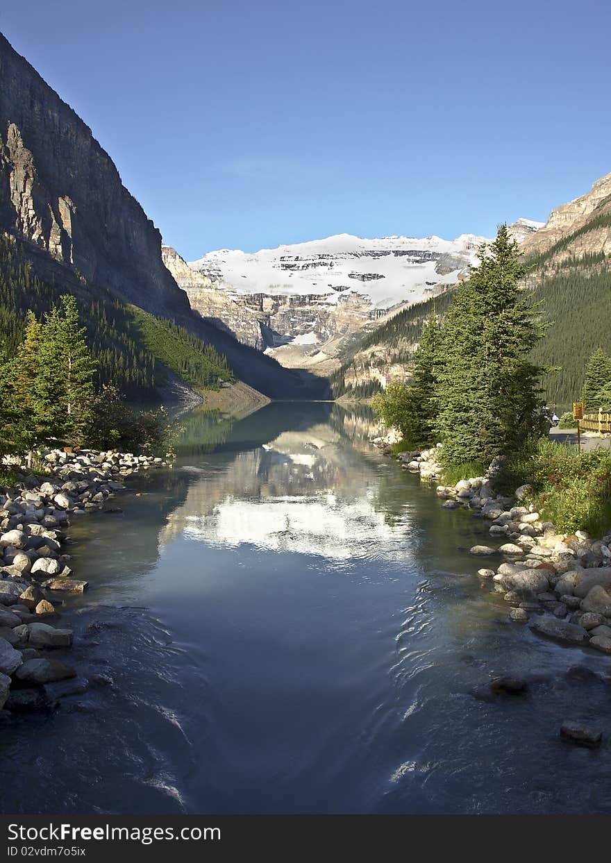 Lake louise banff national park canada mountion and snow reflection