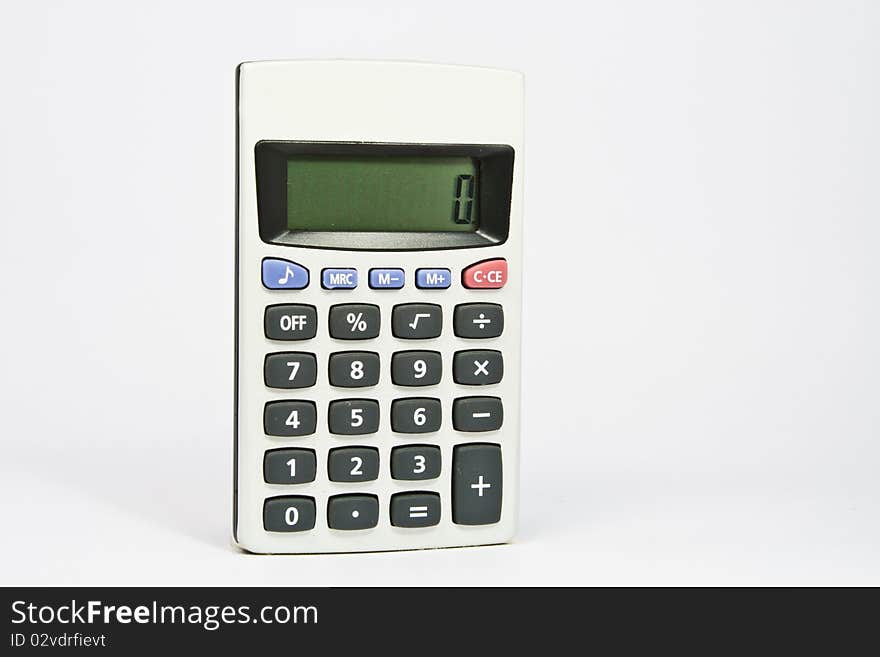 Calculator is electronic.It on white background.