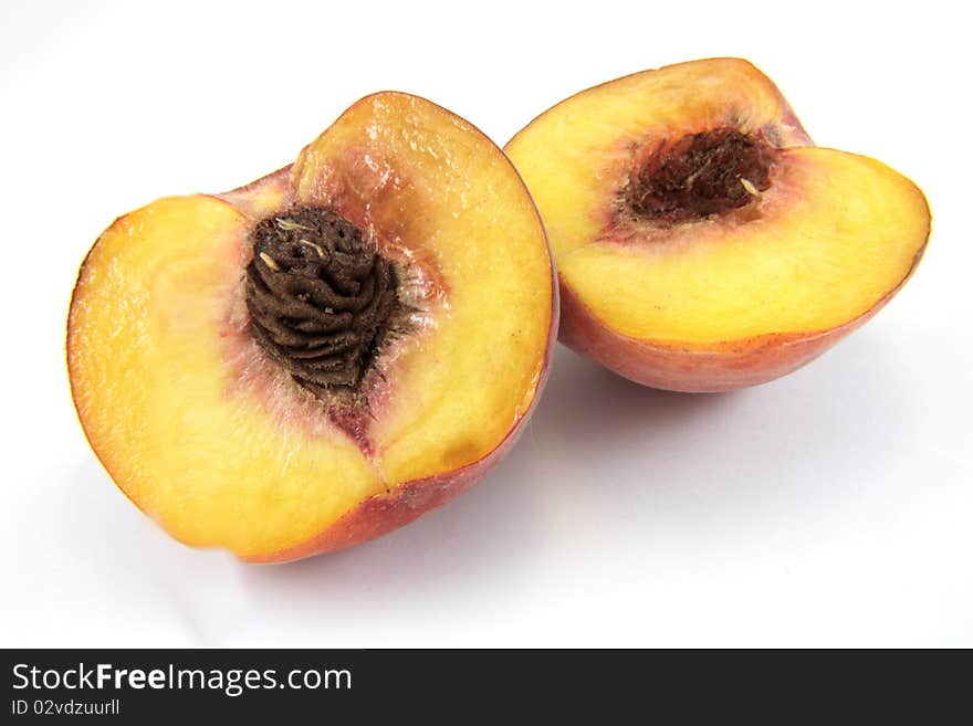 Peaches on a white background