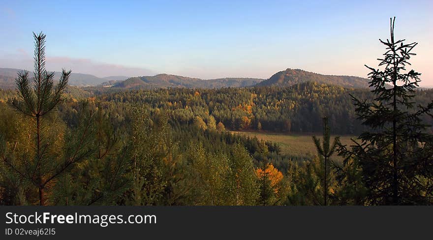 Fall colorful panorama of Bohemian forests, Kokorinsko, Czech Republic. Fall colorful panorama of Bohemian forests, Kokorinsko, Czech Republic