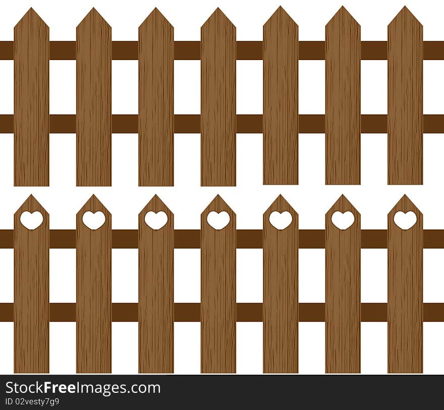 Two wooden fences isolated on the white