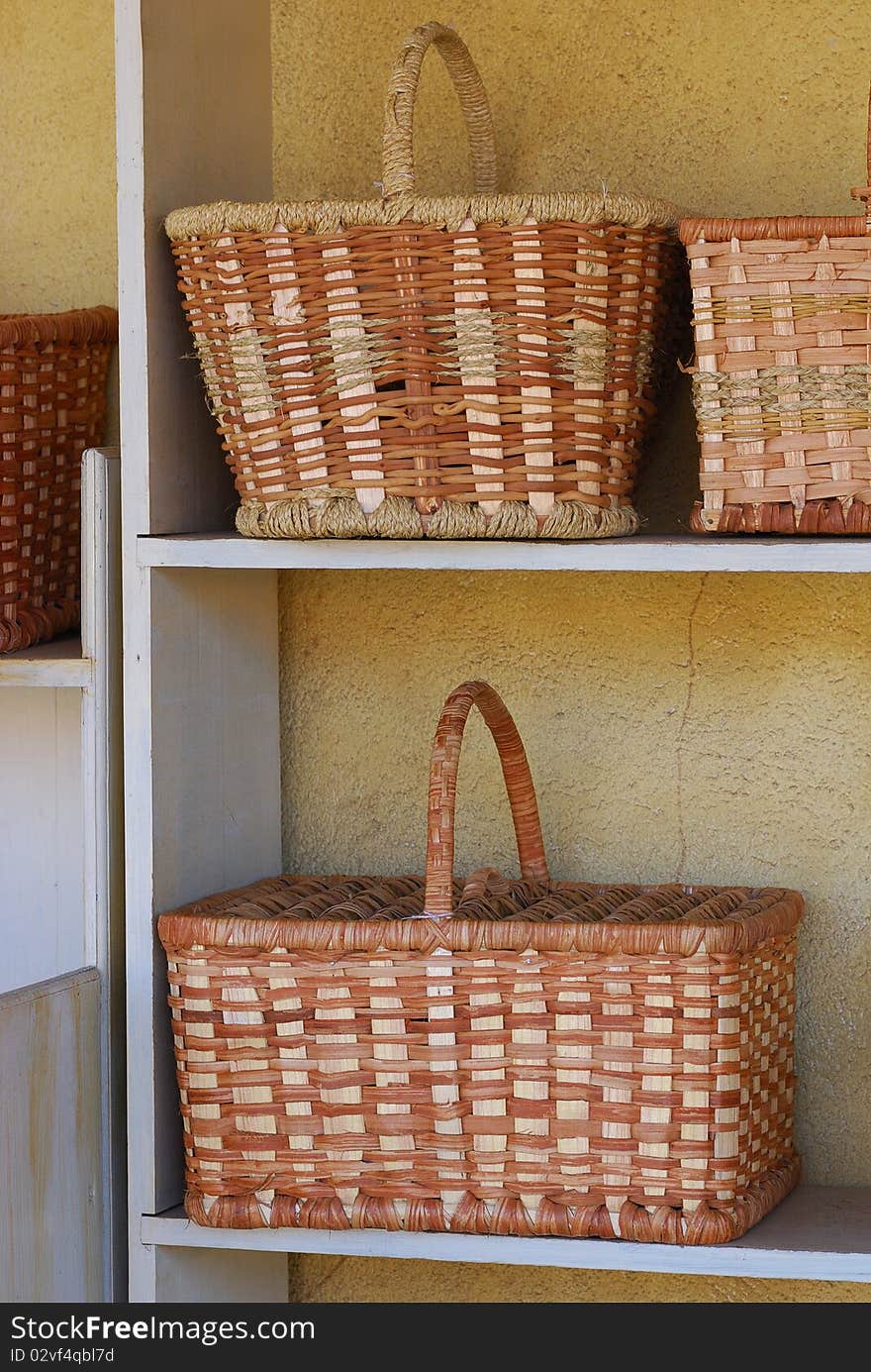 Baskets on shelves in a market