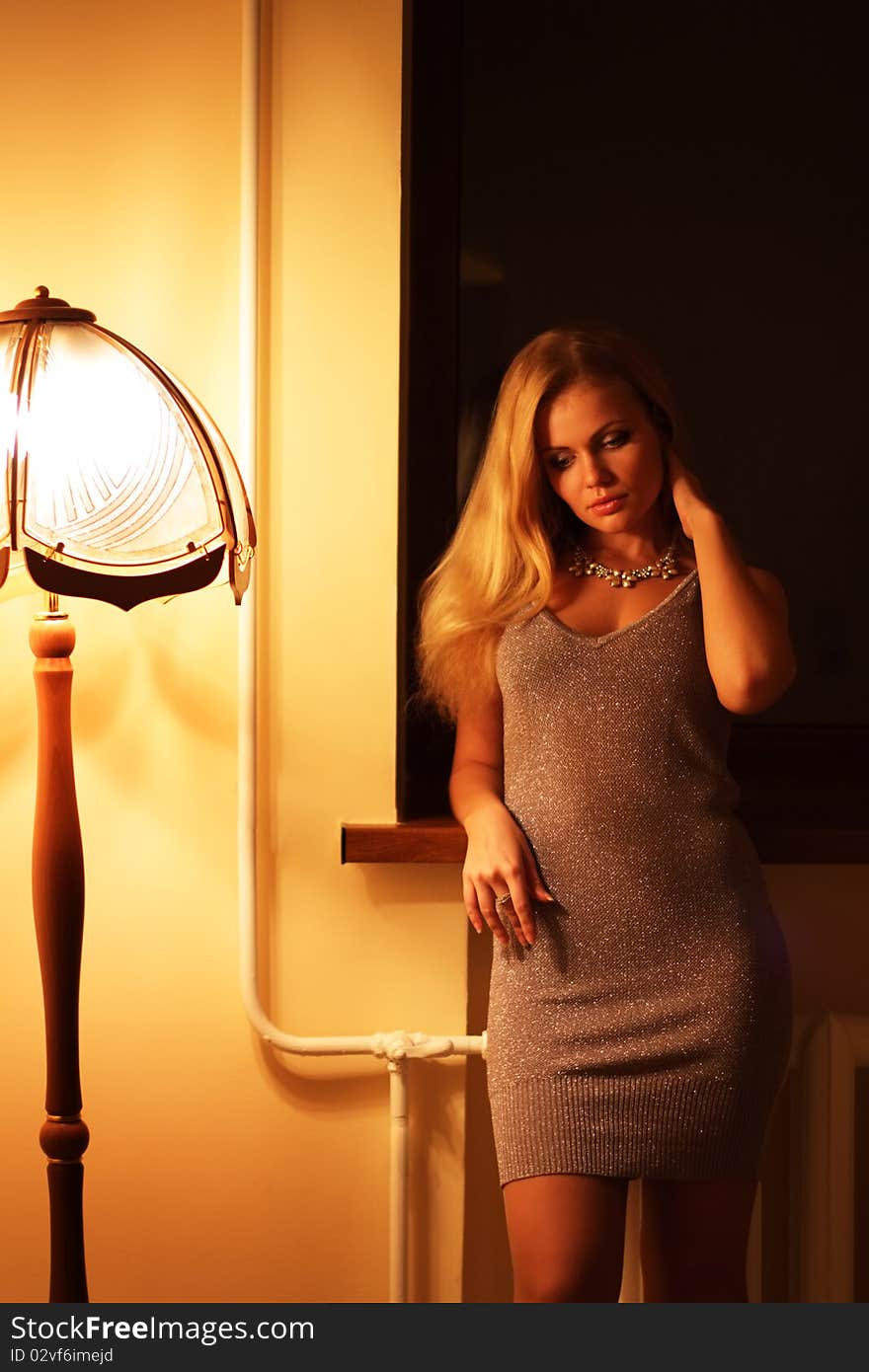 Elegant girl standing at the window