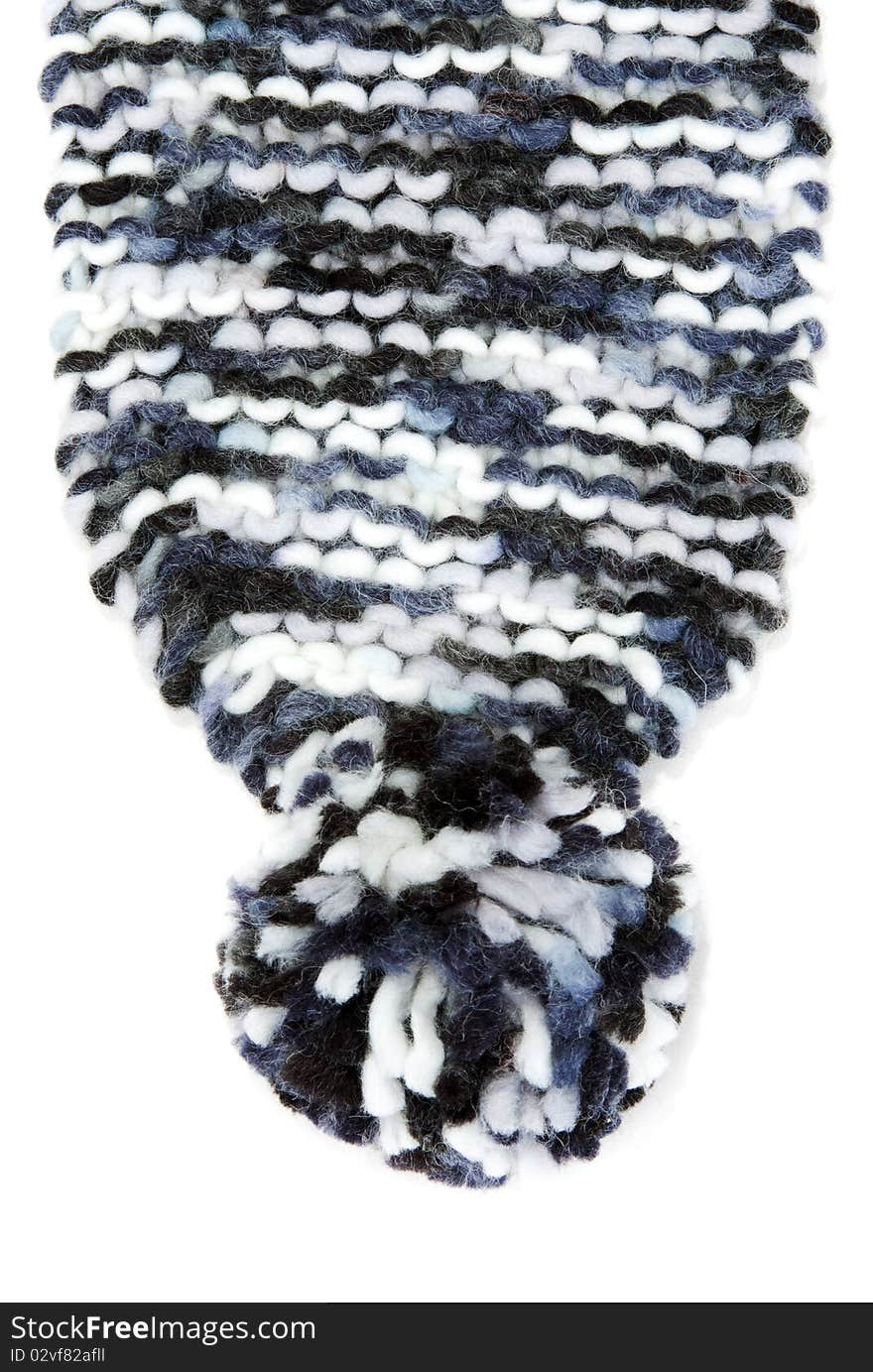 Part knitted warm scarf on white background