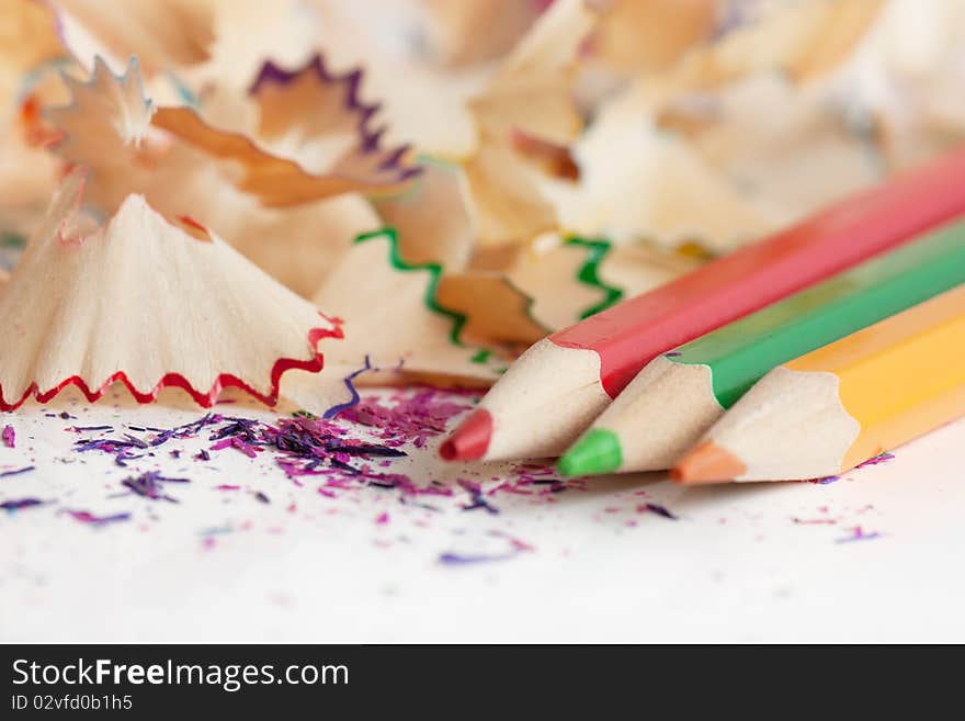 Colorful drawing pencils and peels. Colorful drawing pencils and peels