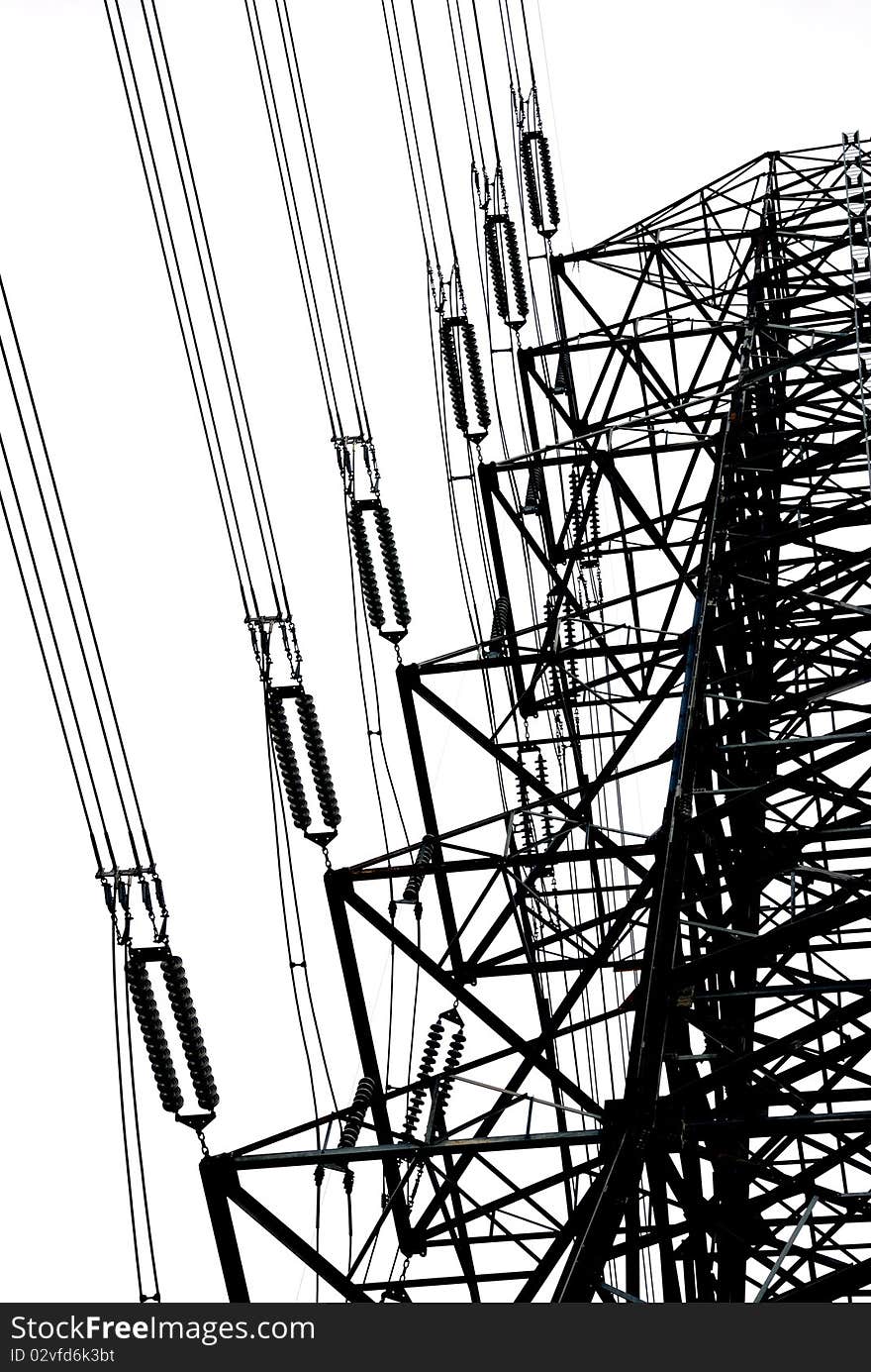 Electric high voltage post with white background