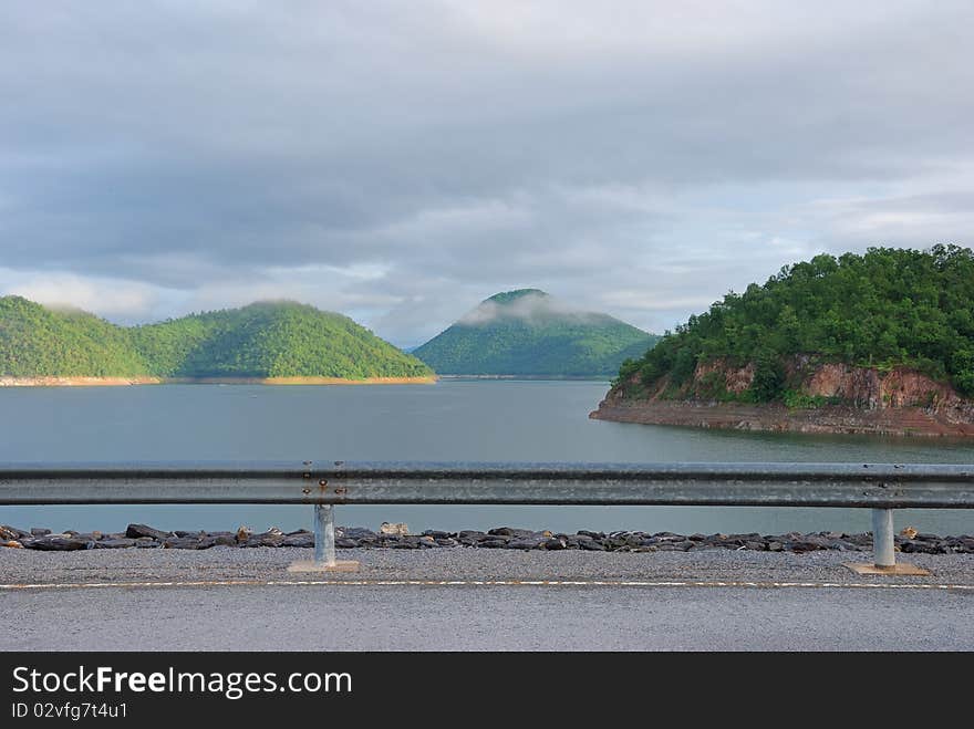 Scenic point of the dam with brighten sky