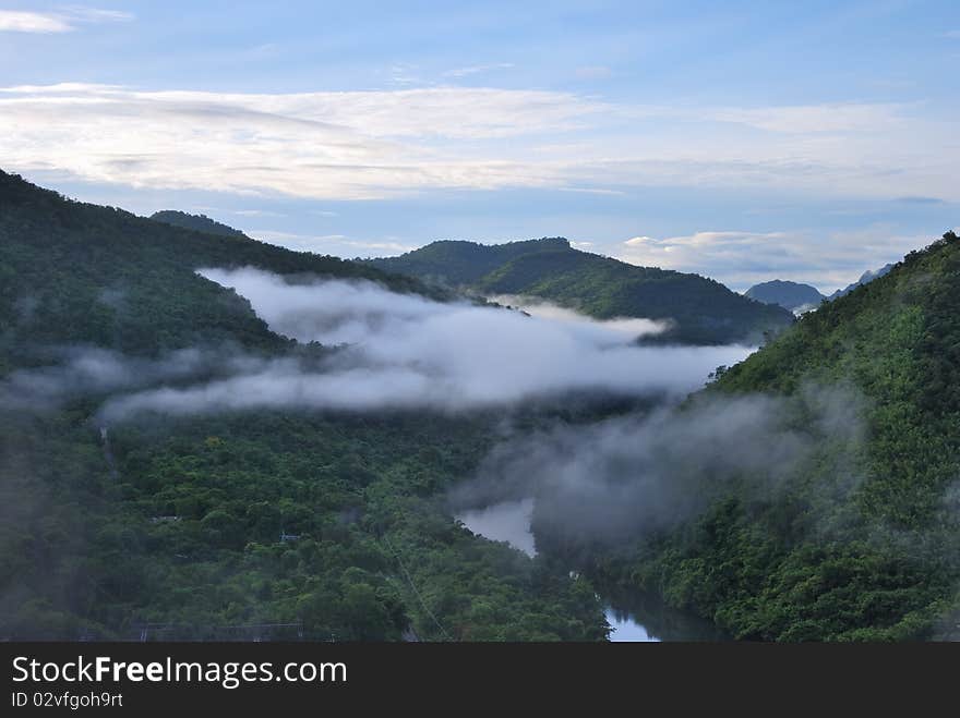 Scenic point of the dam with brighten sky