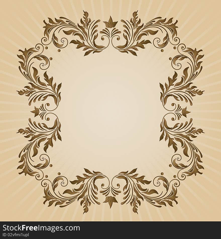 Vintage floral background with golden element