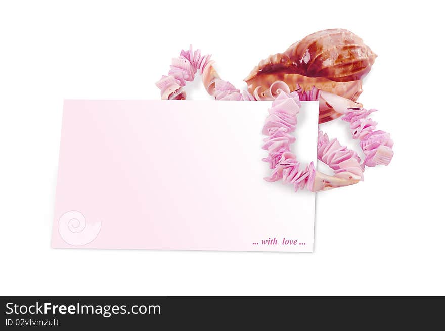 Pink envelope with seashells