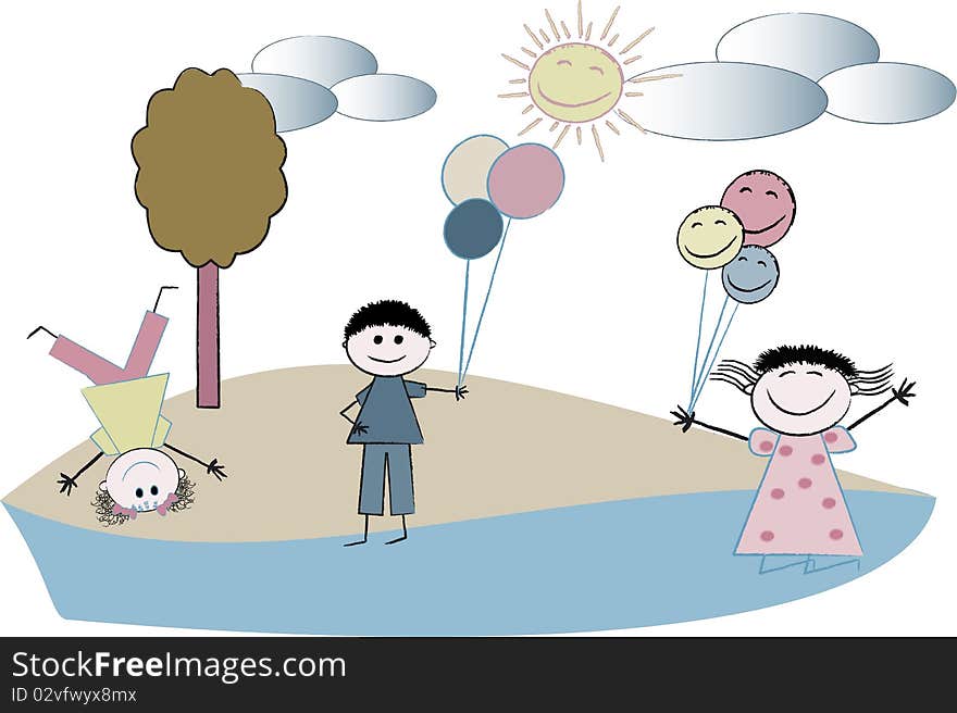 Children's drawing, wallpaper and background, vector