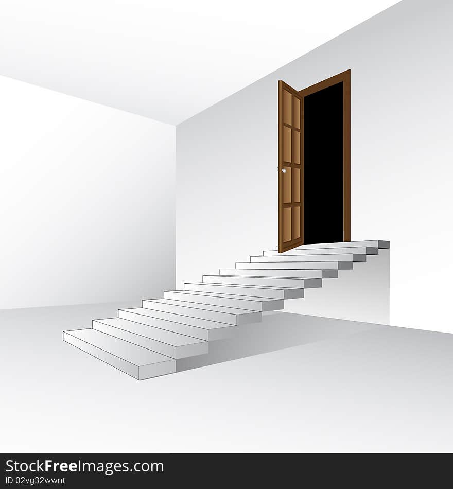 Empty room with open door, vector. Empty room with open door, vector