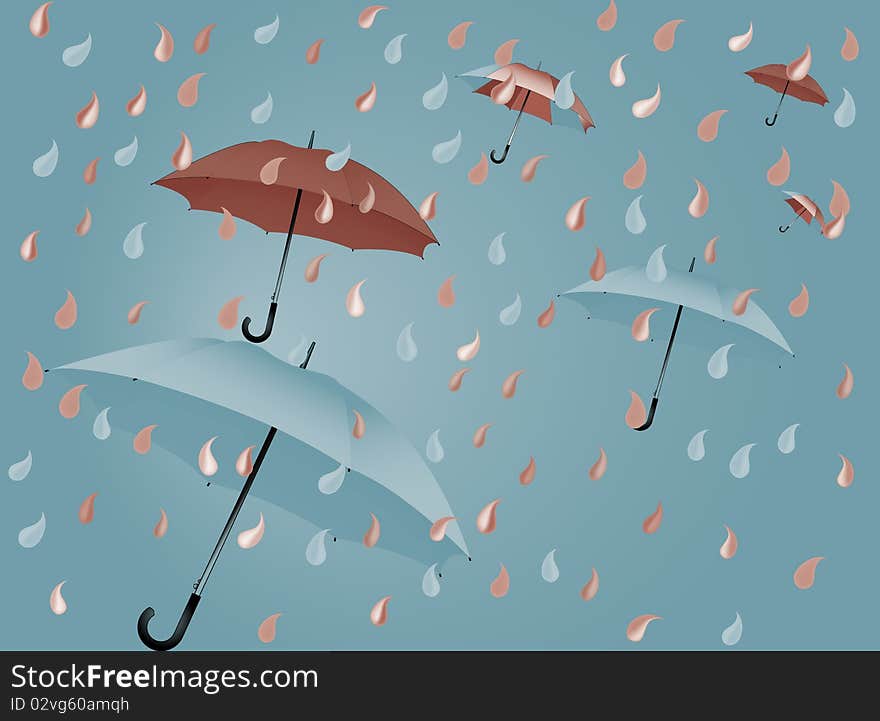 Open colorful flying umbrella, vector