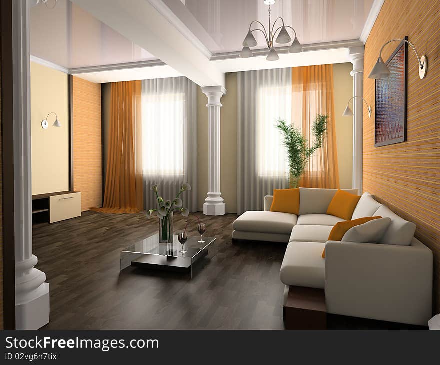 White sofa in a drawing room 3d image