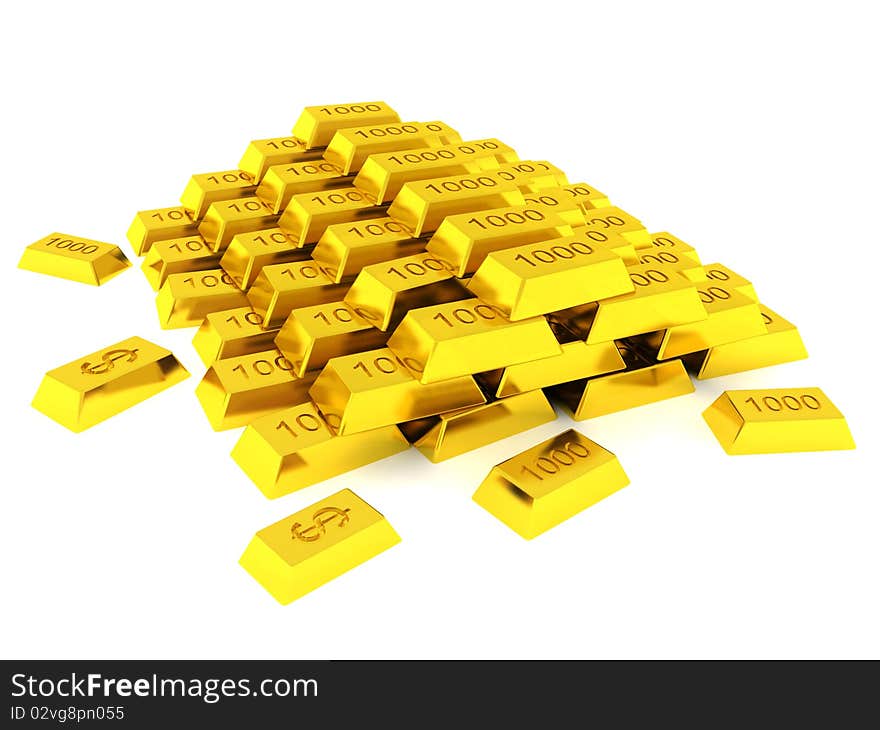 Three-dimensional hill of golden bars