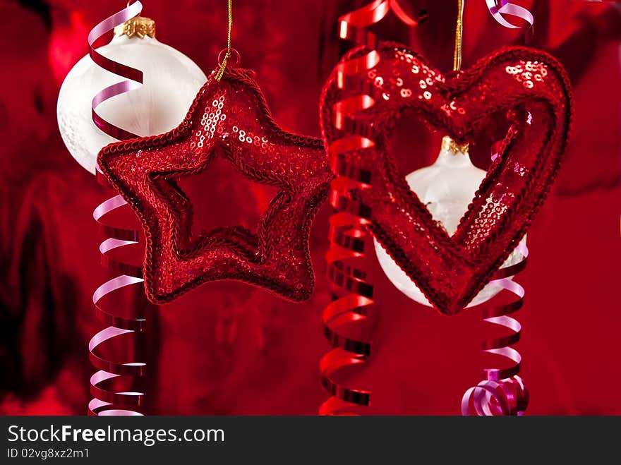 Bautiful christmas decoration on red background. Bautiful christmas decoration on red background