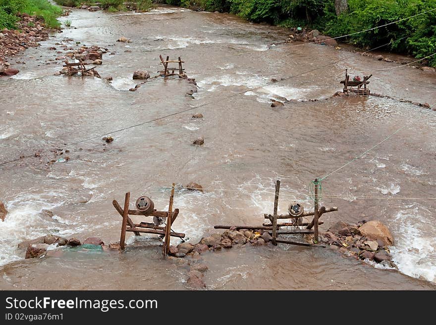 Stream from water power, ecological energy supply in Laos