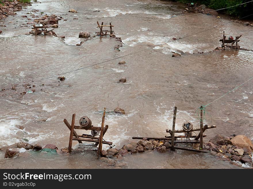 Stream from water power, ecological energy supply in Laos