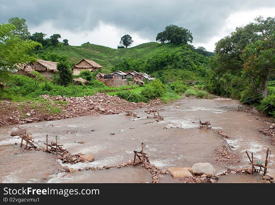 Stream from water power, ecological energy supply in Laos