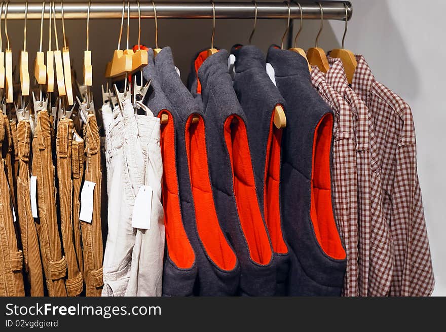 Autumn and winter clothes in clothes shop