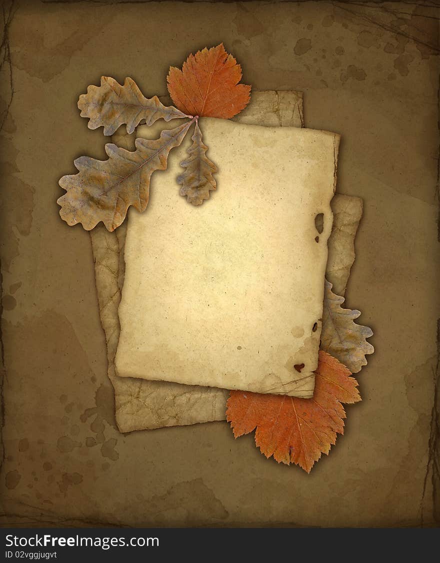 Old paper with leaves, autumn background