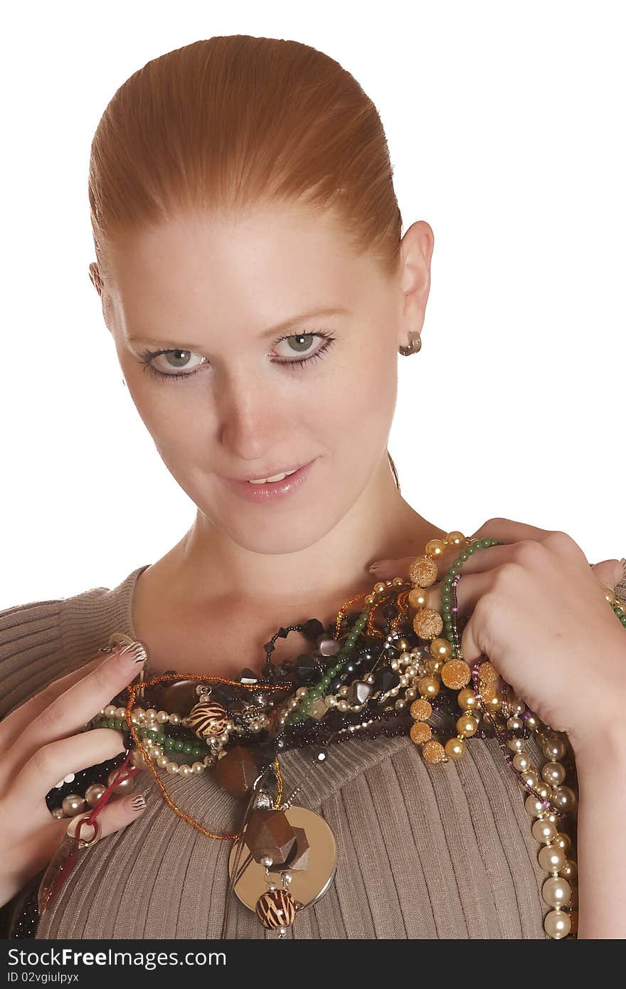 Beautifull lady playing with her jewellery. Beautifull lady playing with her jewellery