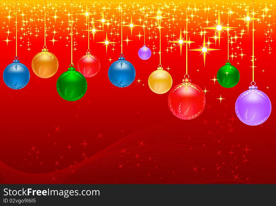 Colorful christmas ball hanging against sparkling background. Colorful christmas ball hanging against sparkling background