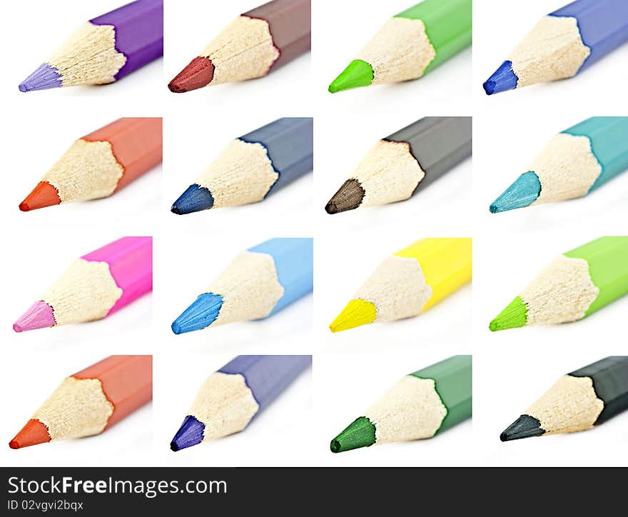 Colored pencils for macro photography on a white background