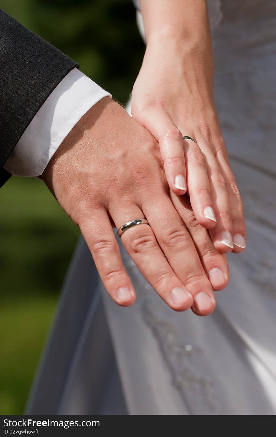 Bride and groom after ceremony of wedding