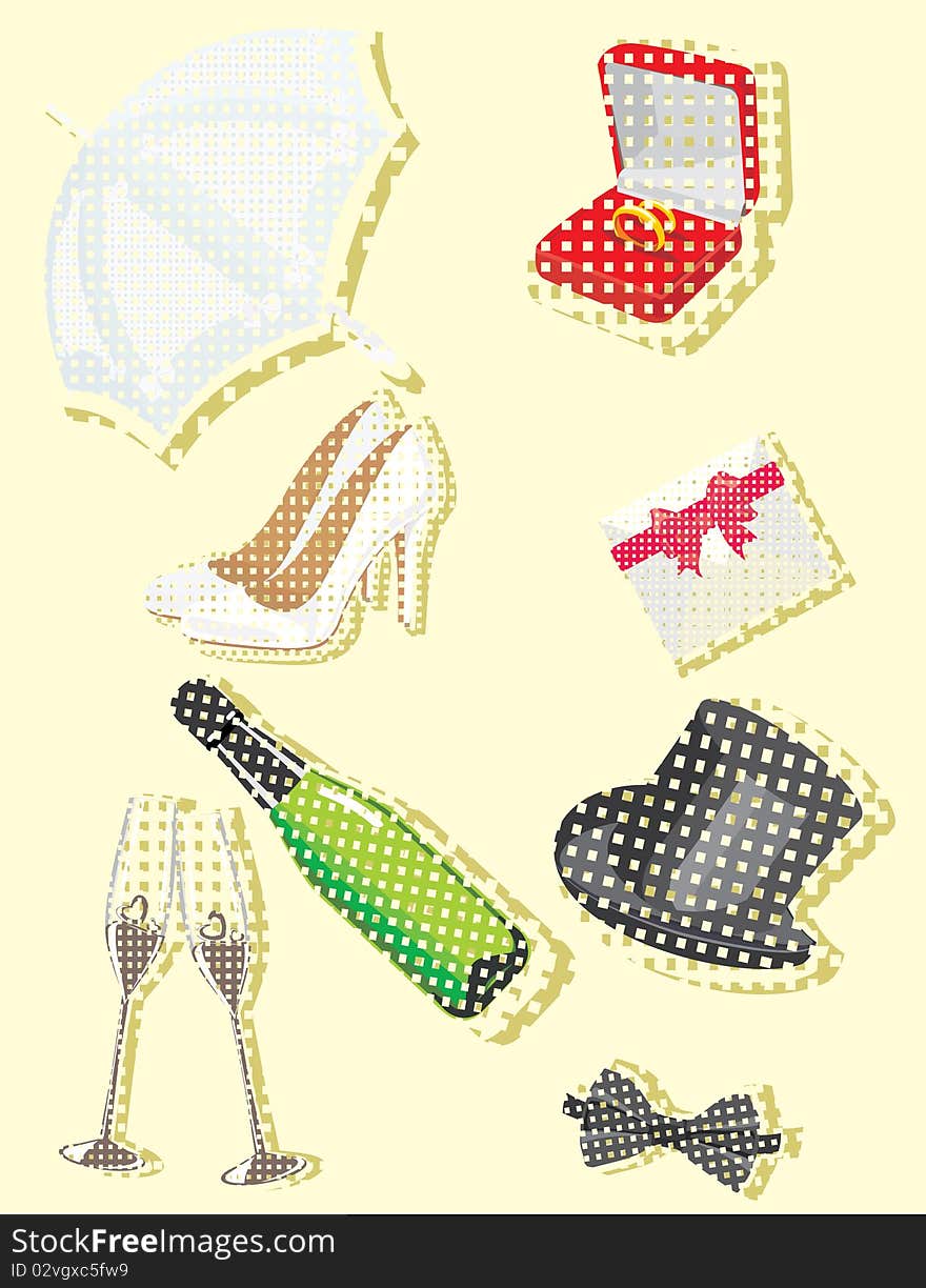 The image of wedding accessories. A vector illustration. The image of wedding accessories. A vector illustration