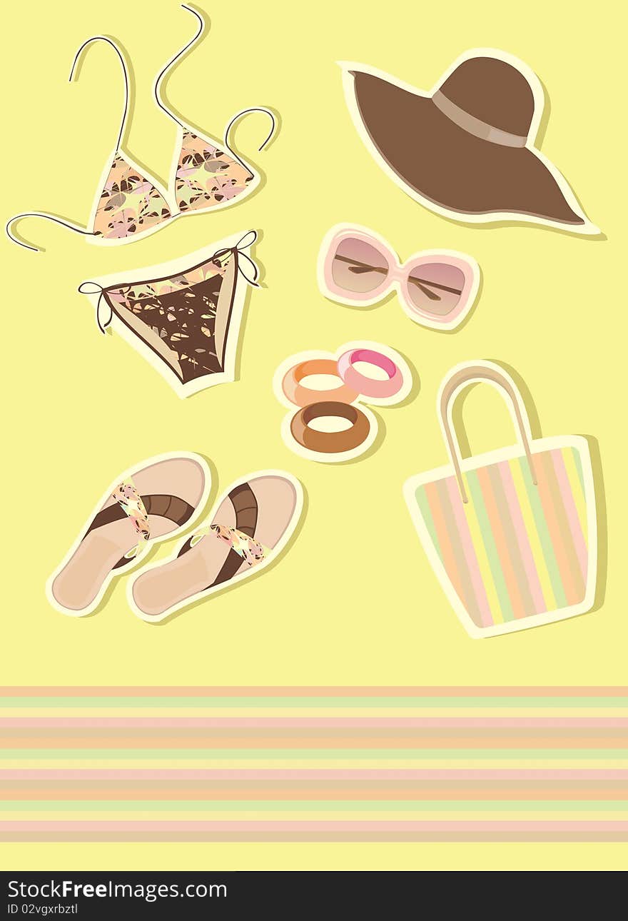 Beach fashionable clothes and accessories set