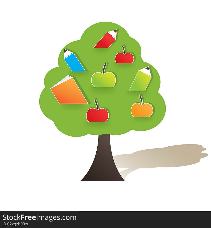 Green Tree With Apple. Vector Illustration