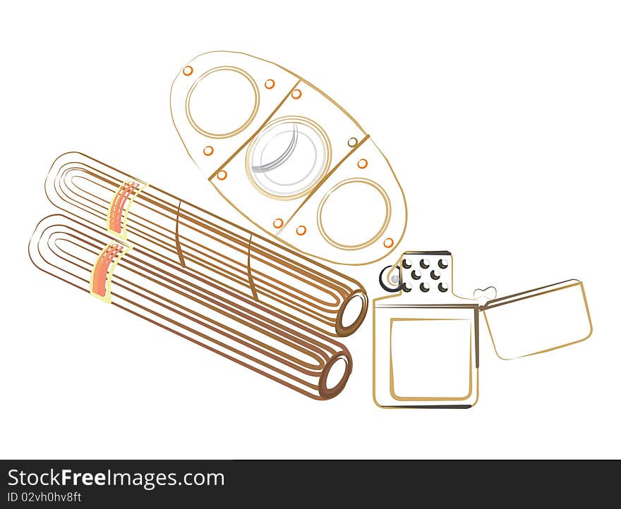 Cigars and accessories for smoking. A vector illustration