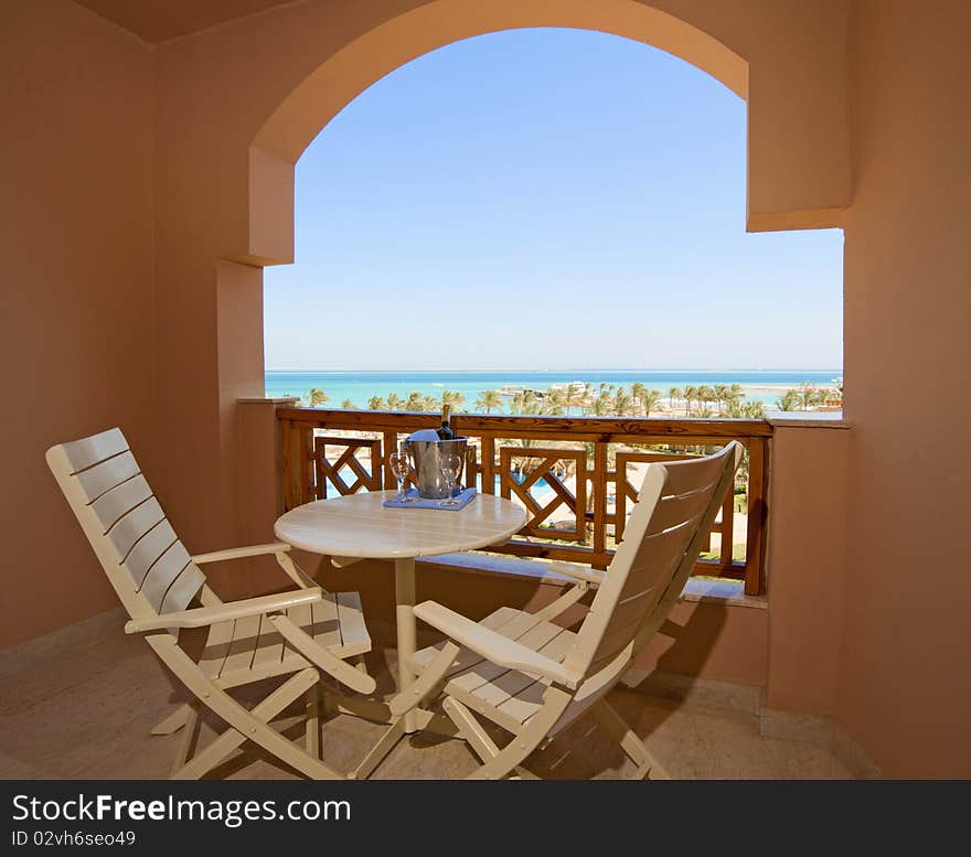 Tropical view of the sea from the balcony of a luxury hotel. Tropical view of the sea from the balcony of a luxury hotel