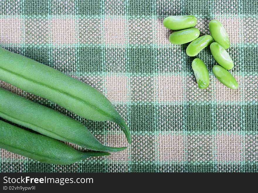 Vegetable kidney bean beans against on a cloth.