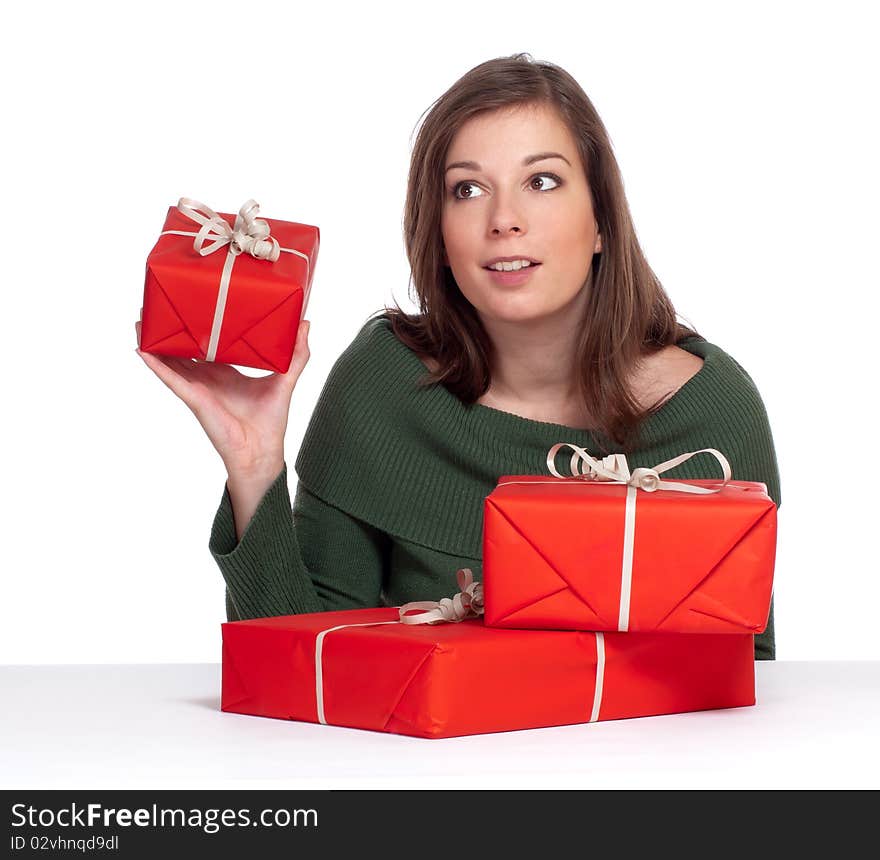 Young Women Holding Red Giftbox