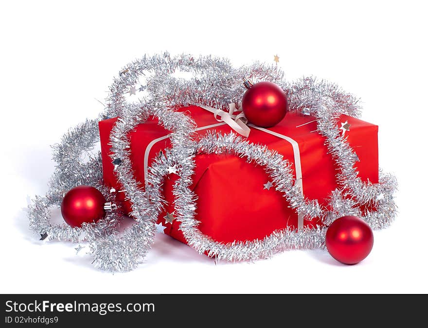 Red gift box for christmas with white background