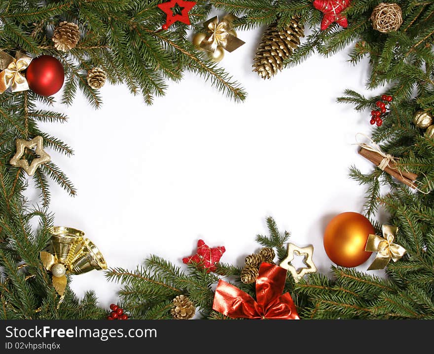 Decorative Christmas bordering the white background. Decorative Christmas bordering the white background