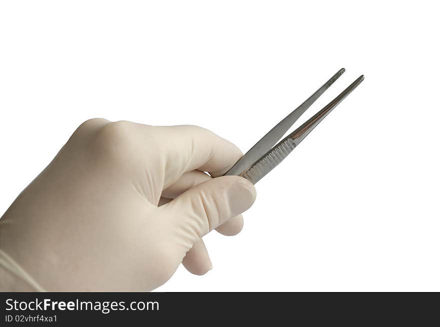 Hand with tweezers