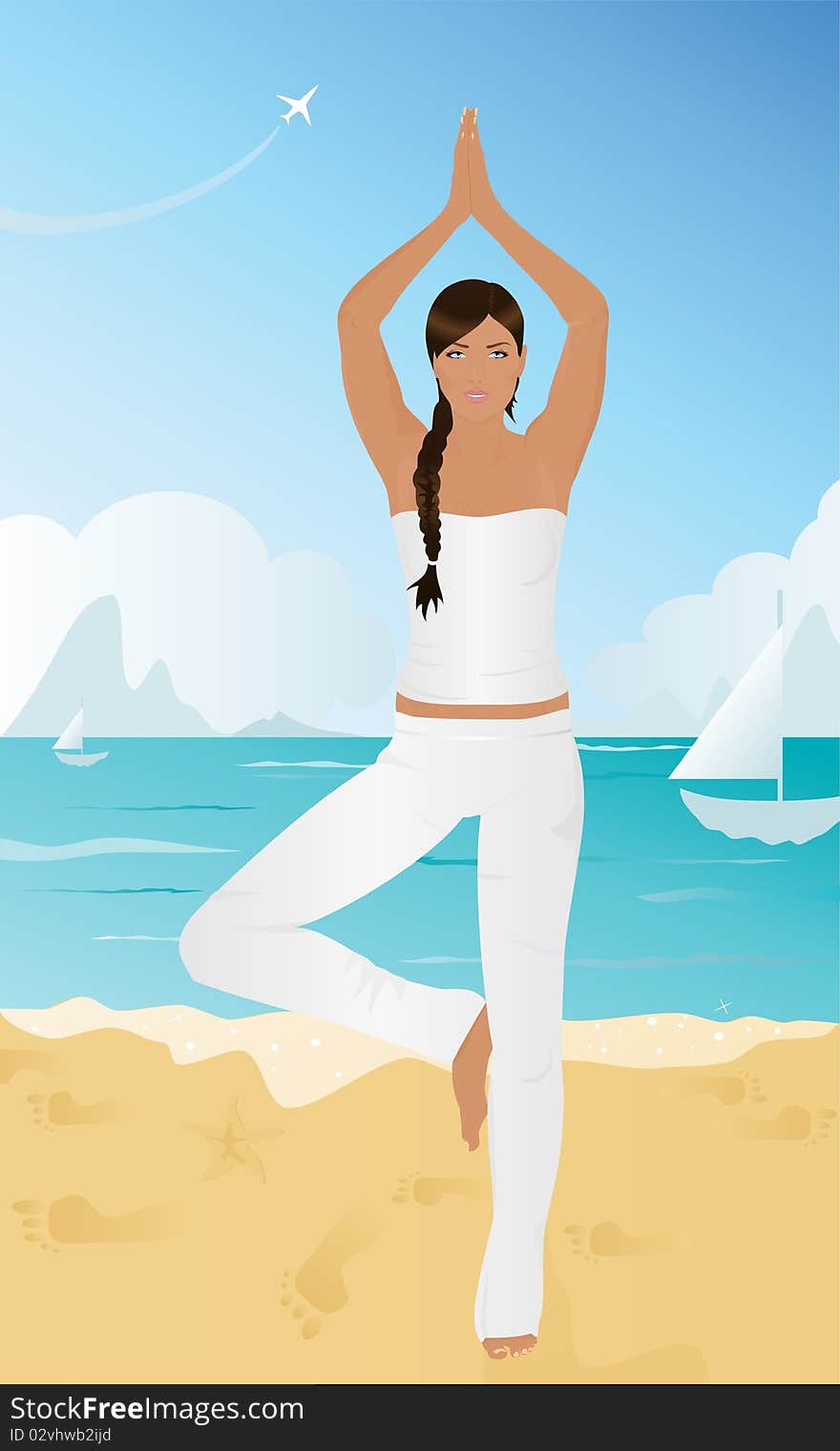 Vector Illustration Of Yoga On The Beach