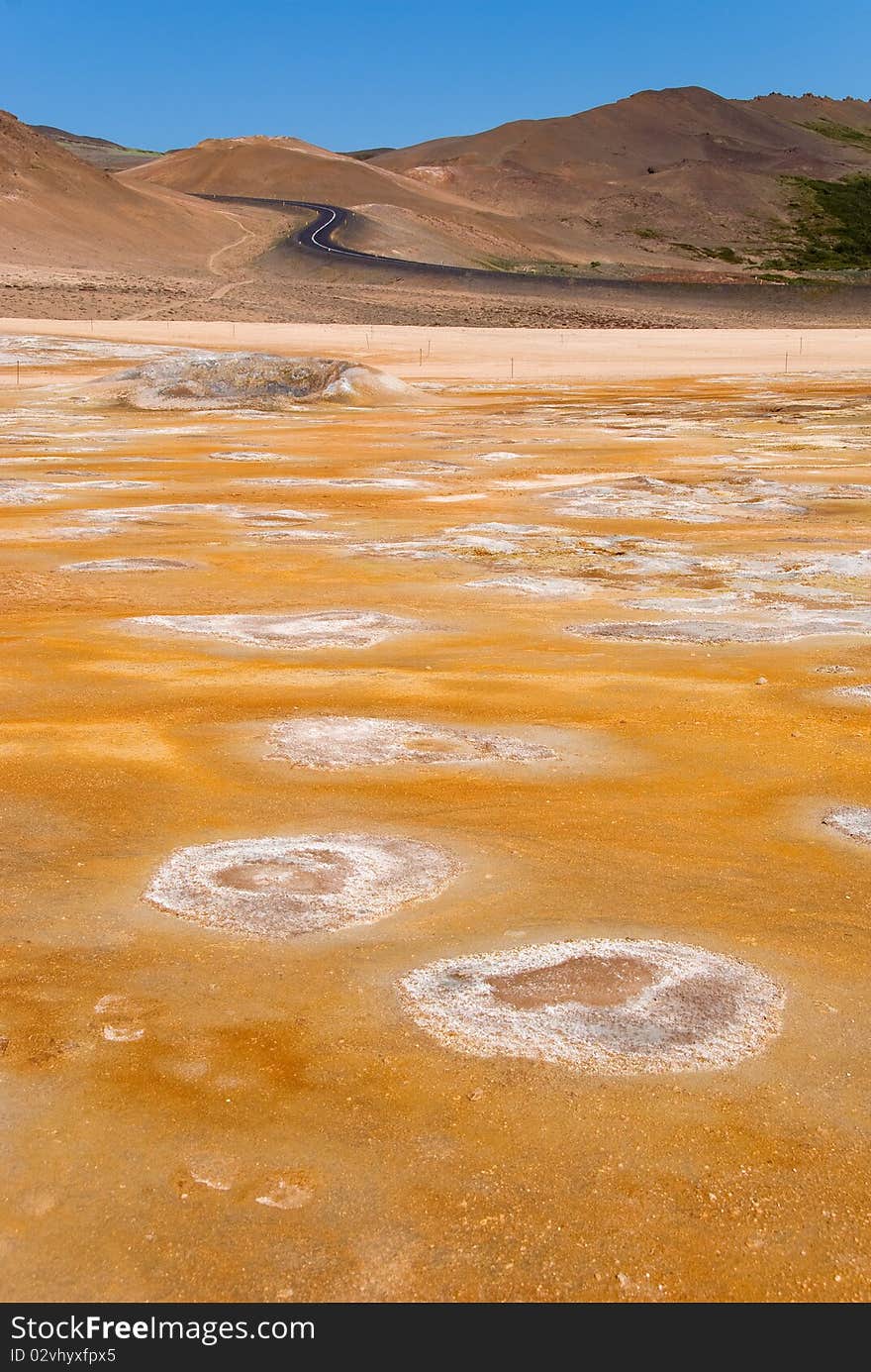 Sulphurous fumaroles near Lake Myvatn in bad places Mamafjall. Sulphurous fumaroles near Lake Myvatn in bad places Mamafjall