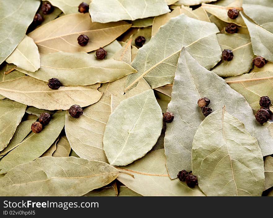 Bay Leaves And Black Peppercorns